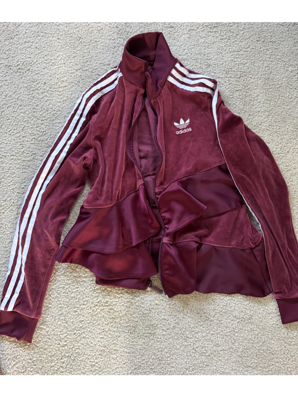Adidas original x J Koo Ruffled Burgundy Zip-Front Track Jacket
